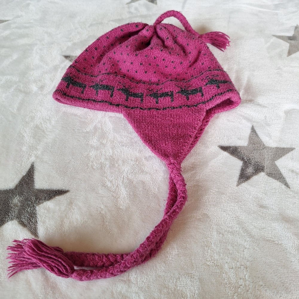 Wolf Cove Designs Poland Maine Pink Cotton Winter Ear Flap Hat Deer Moose